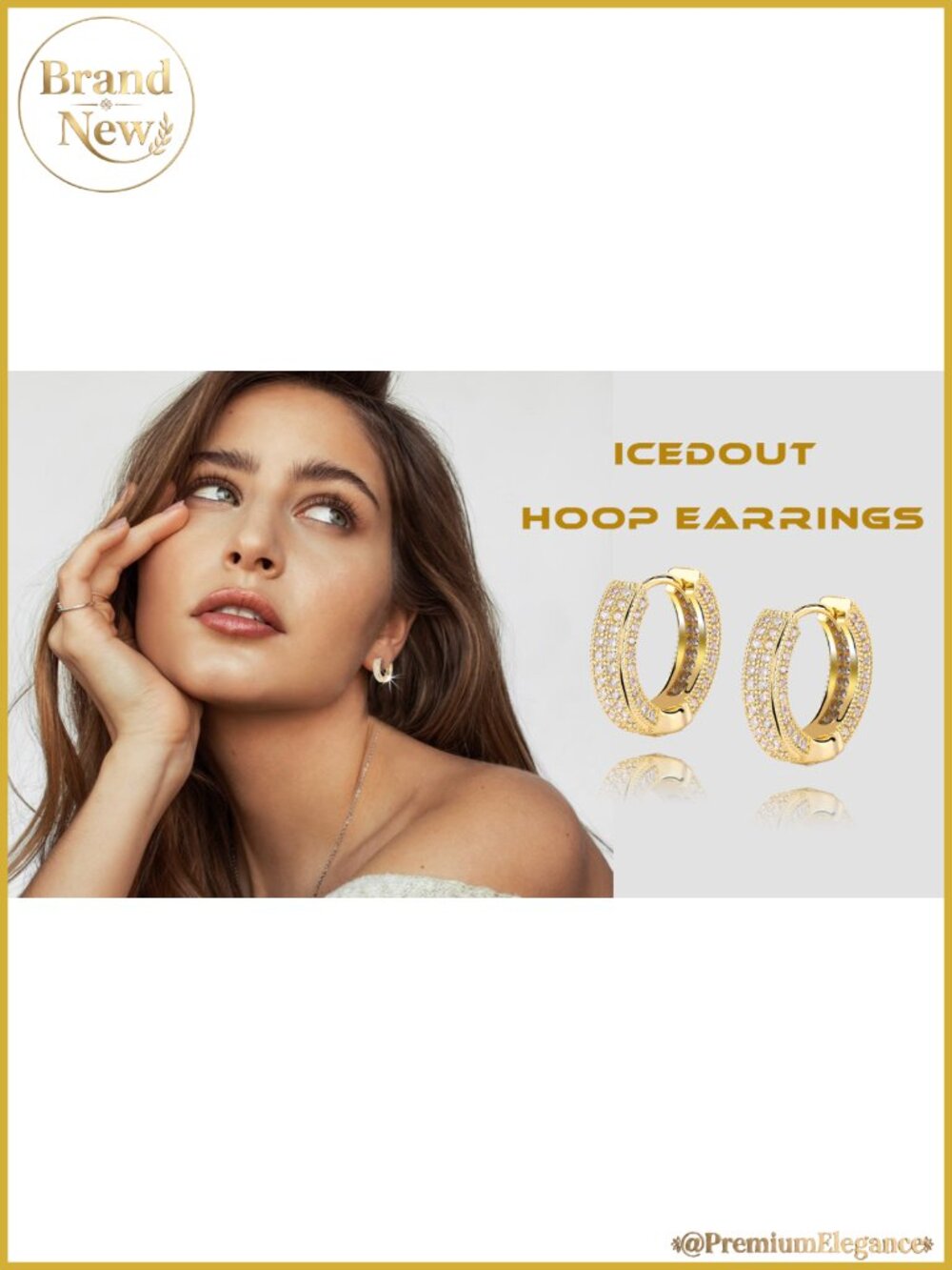 14K Gold Plated Huggie Hoop Earrings with Cubic Zirconia, Hypoallergenic, Unisex - Picture 6 of 6